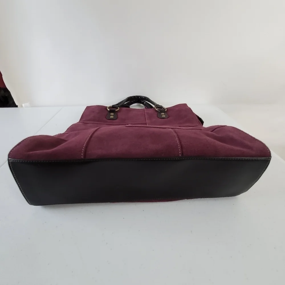 Valerie Stevens Purple Suede‎ Tote Bag Patchwork Double Strap Purse Retro